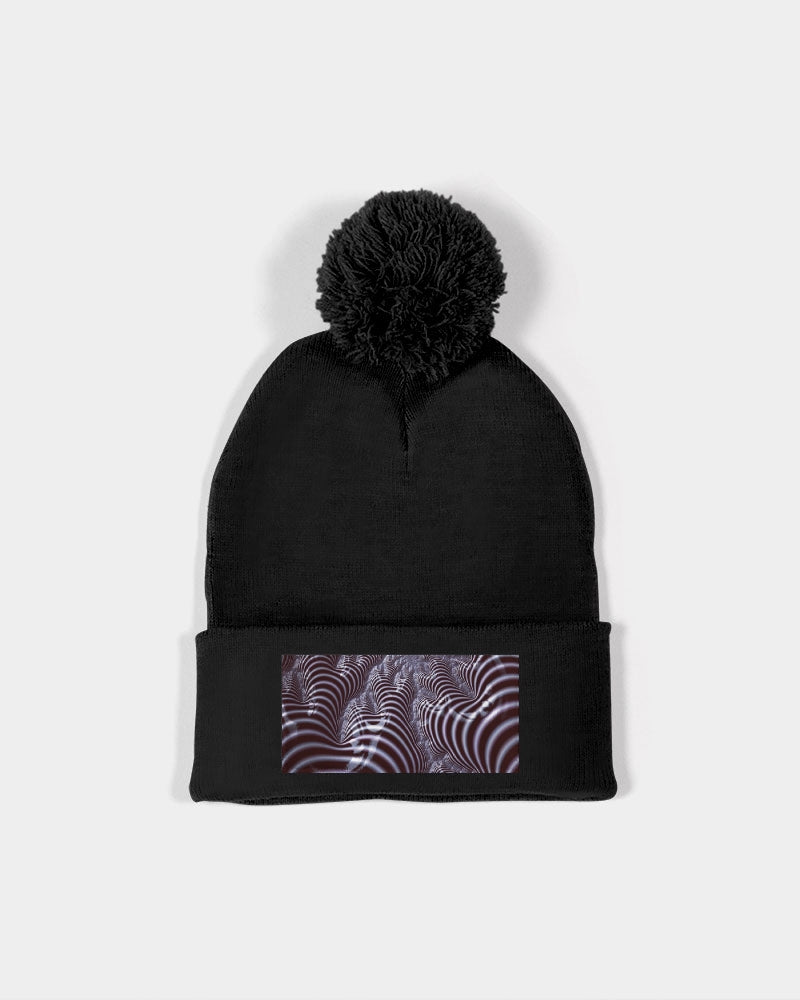 Black and White Spiral Fractal Pom-Pom Knit Beanie | Sportsman