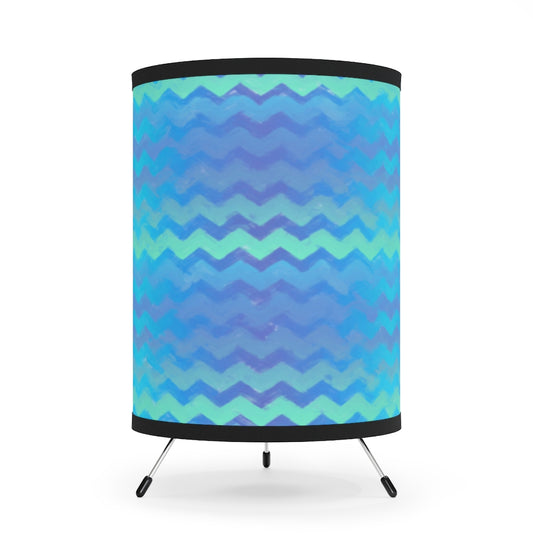 Blue Green Mermaid Chevron Stripes Tripod Lamp with High-Res Printed Shade, US/CA plug