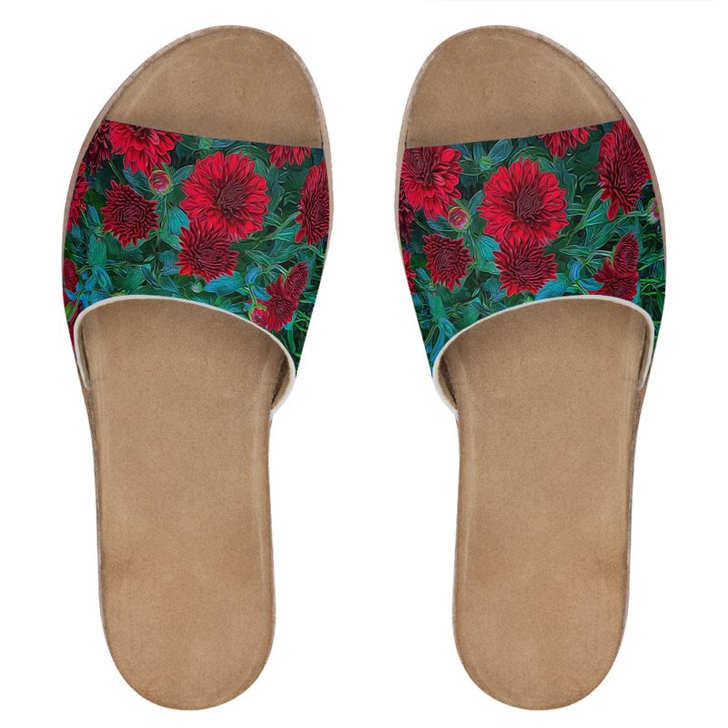 Red Mums Leather Sliders