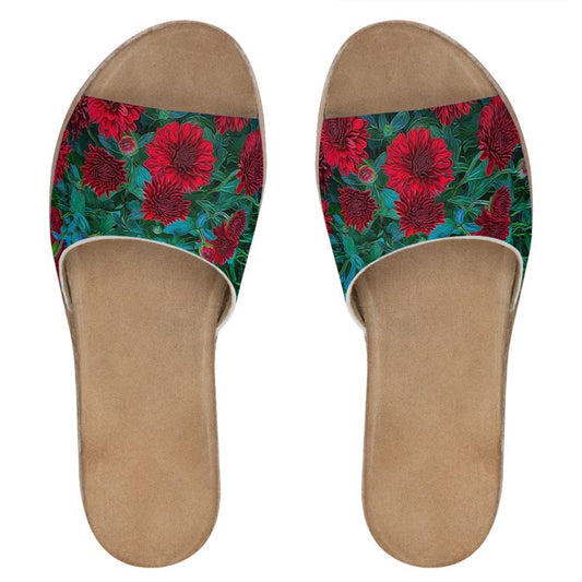 Red Mums Leather Sliders