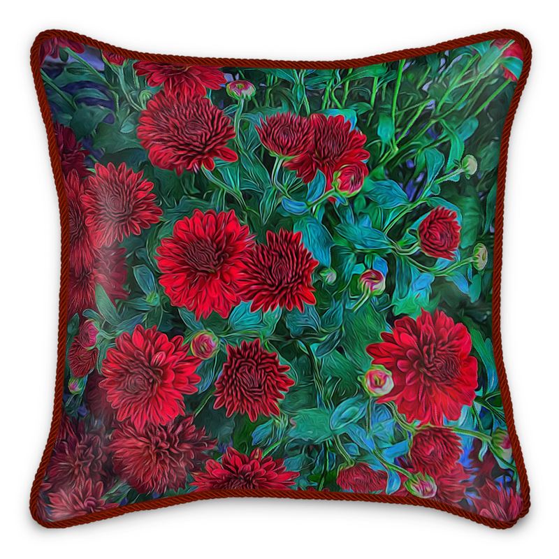 Red Mums Silk Cushions