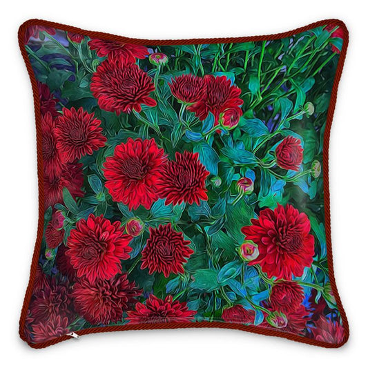 Red Mums Silk Cushions
