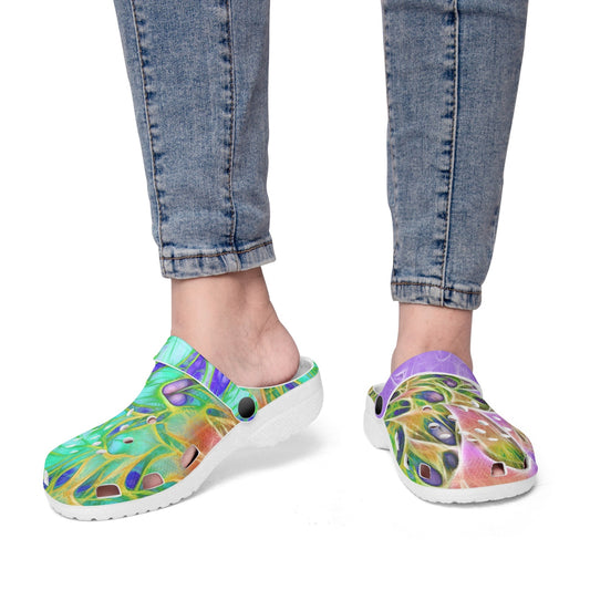 Abstract Peacock Chrysanthemum 413. All Over Printed Clogs