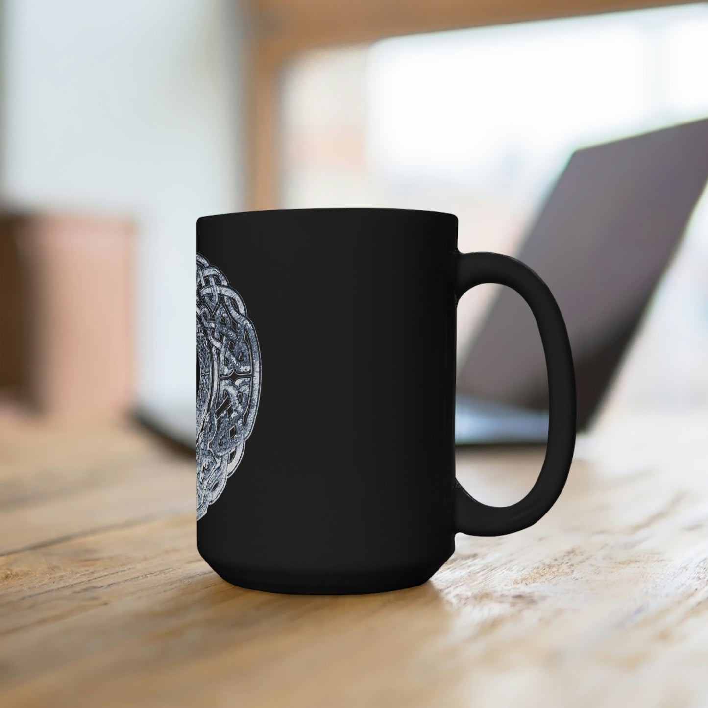 Silver Celtic Knot Circle Black Mug 15oz