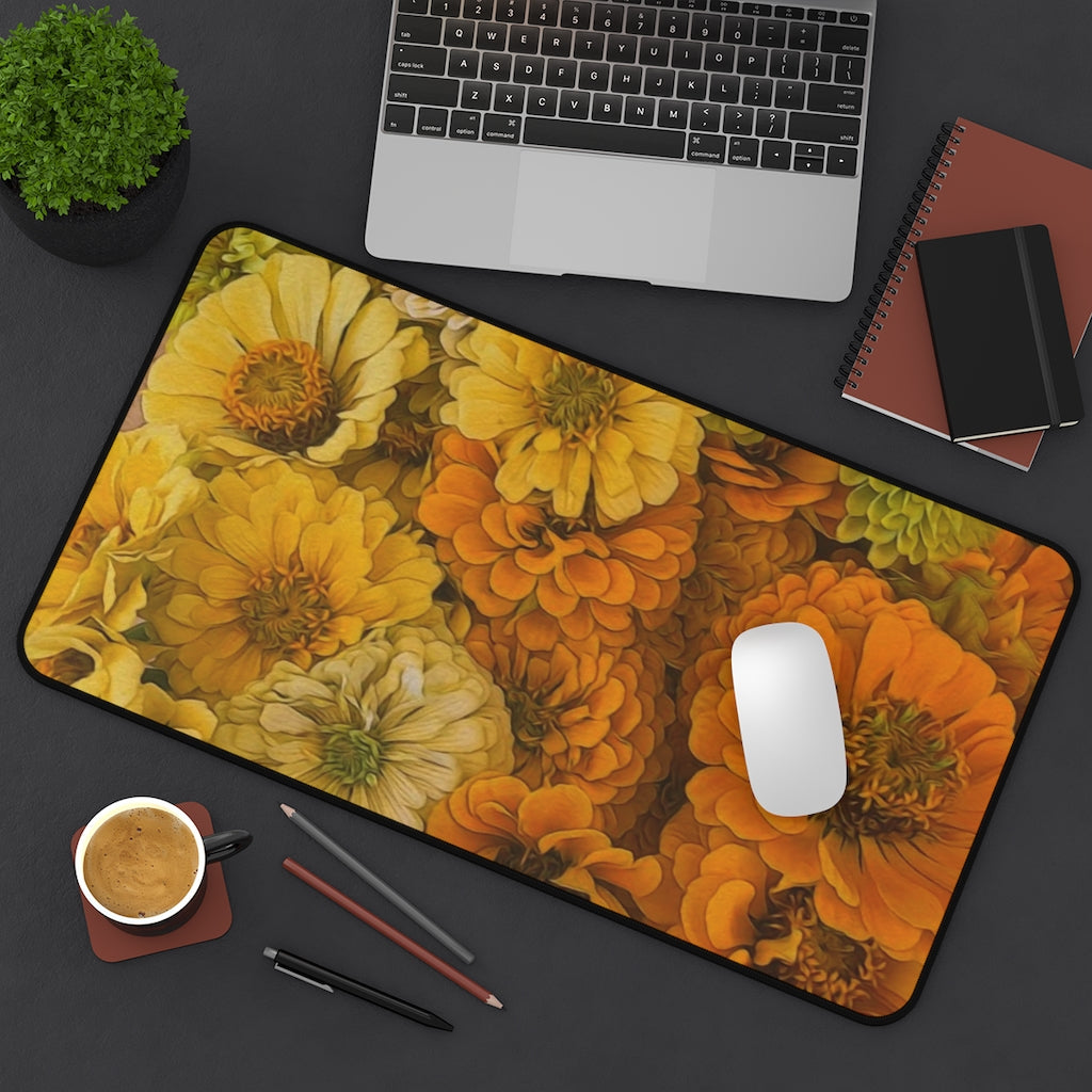 Yellow Zinnias Desk Mat
