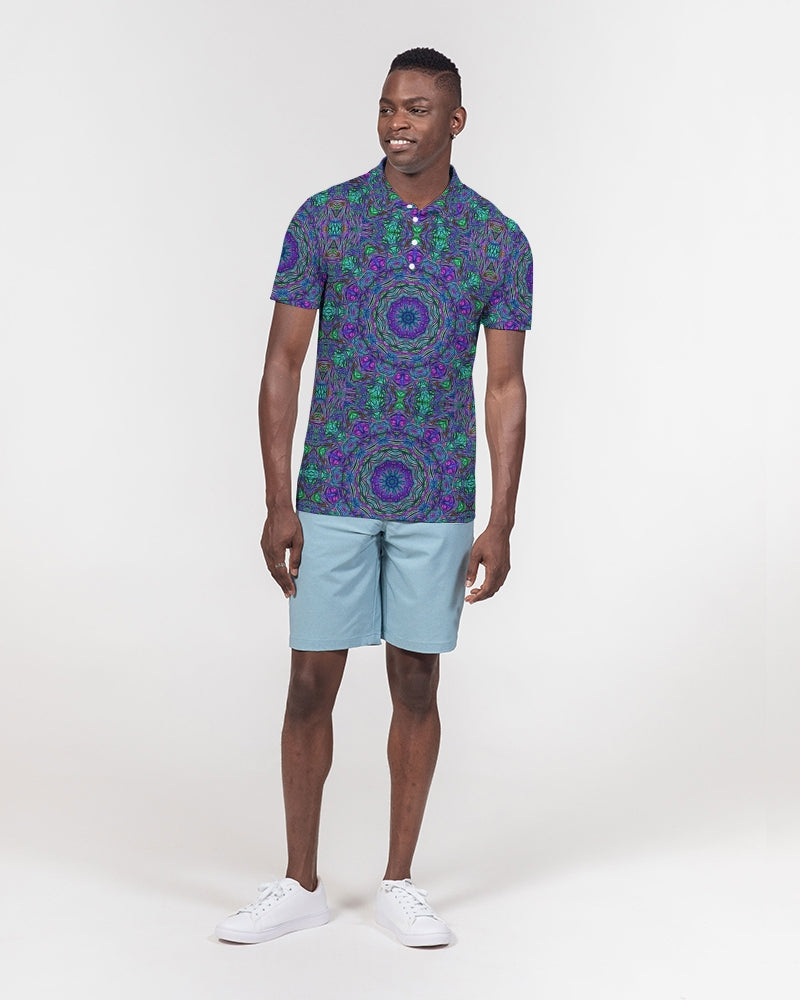 Blue Green Purple Kaleidoscope Men's Slim Fit Short Sleeve Polo