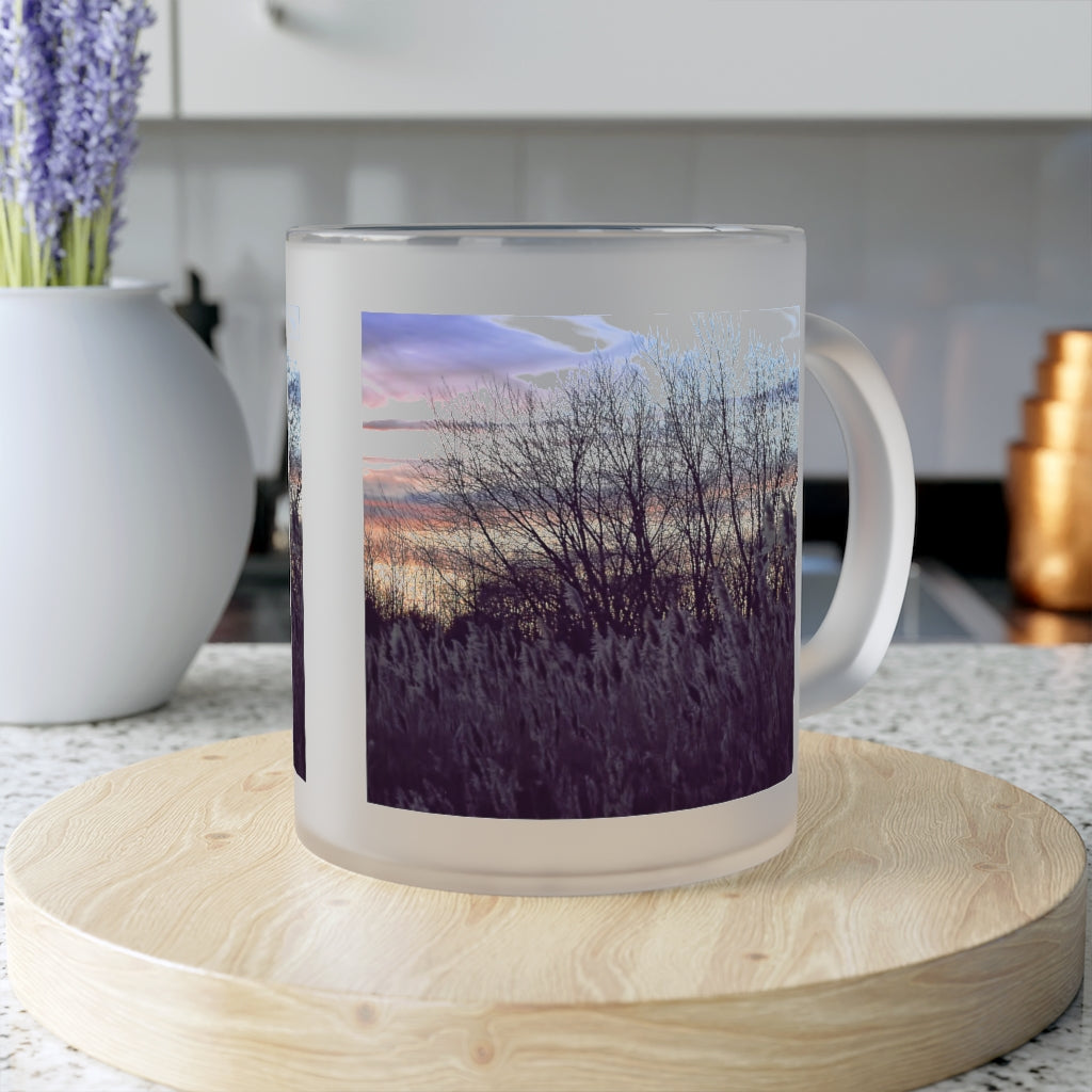 Fall Sunset In a Grassy Field Frosted Glass Mug
