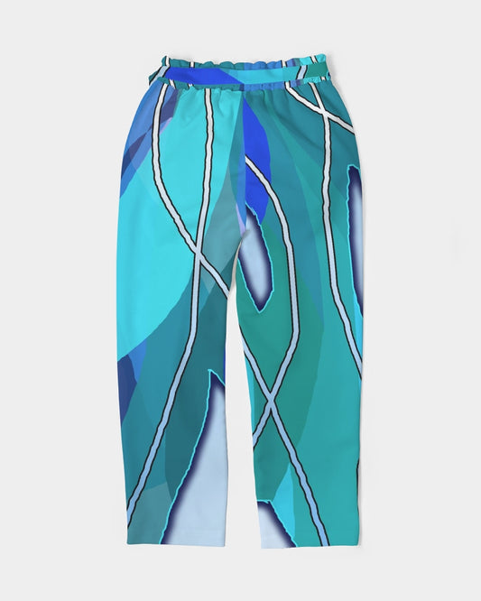 Wavy Blue Women's Belted Tapered Pants
