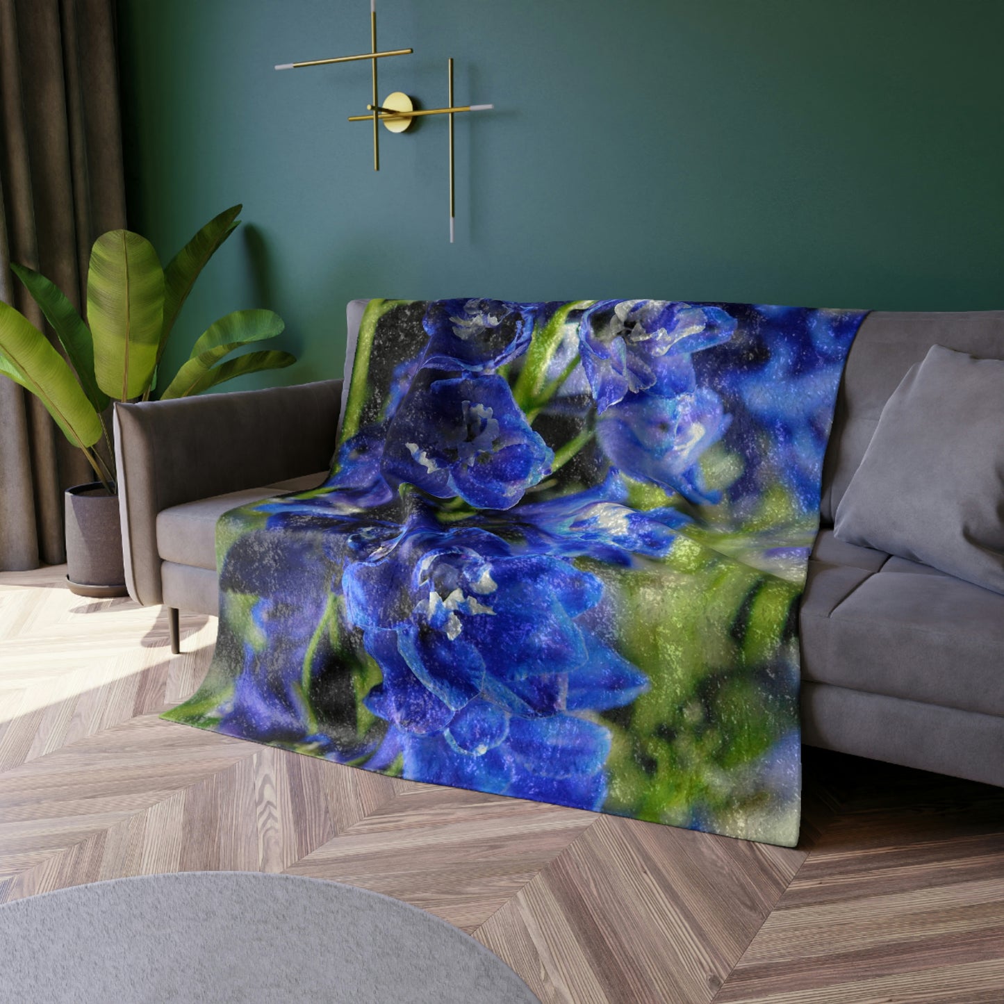 Blue Delphinium Crushed Velvet Blanket