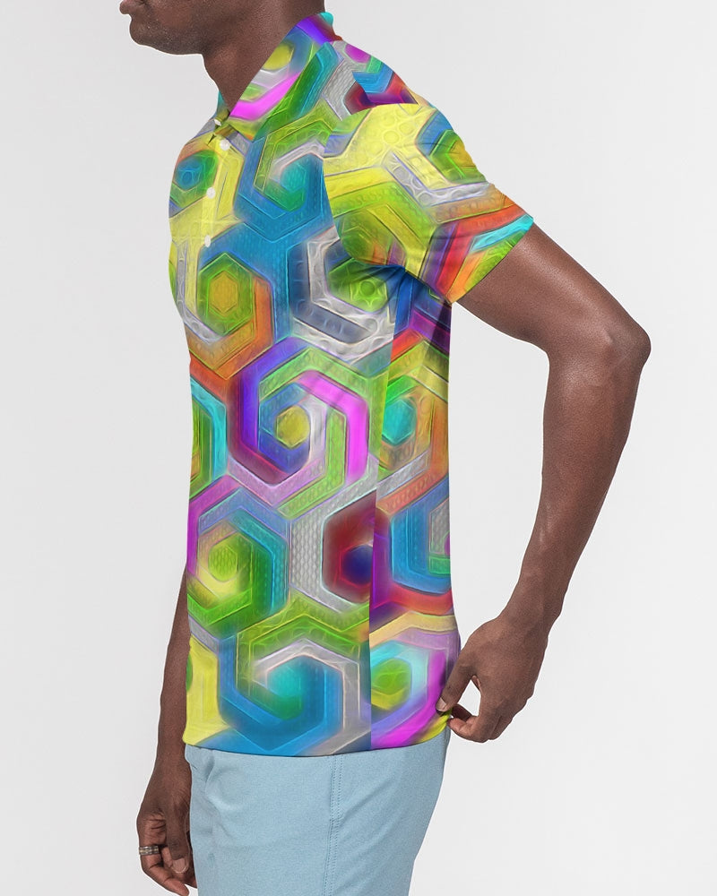 Colorful Hexagons Men's Slim Fit Short Sleeve Polo