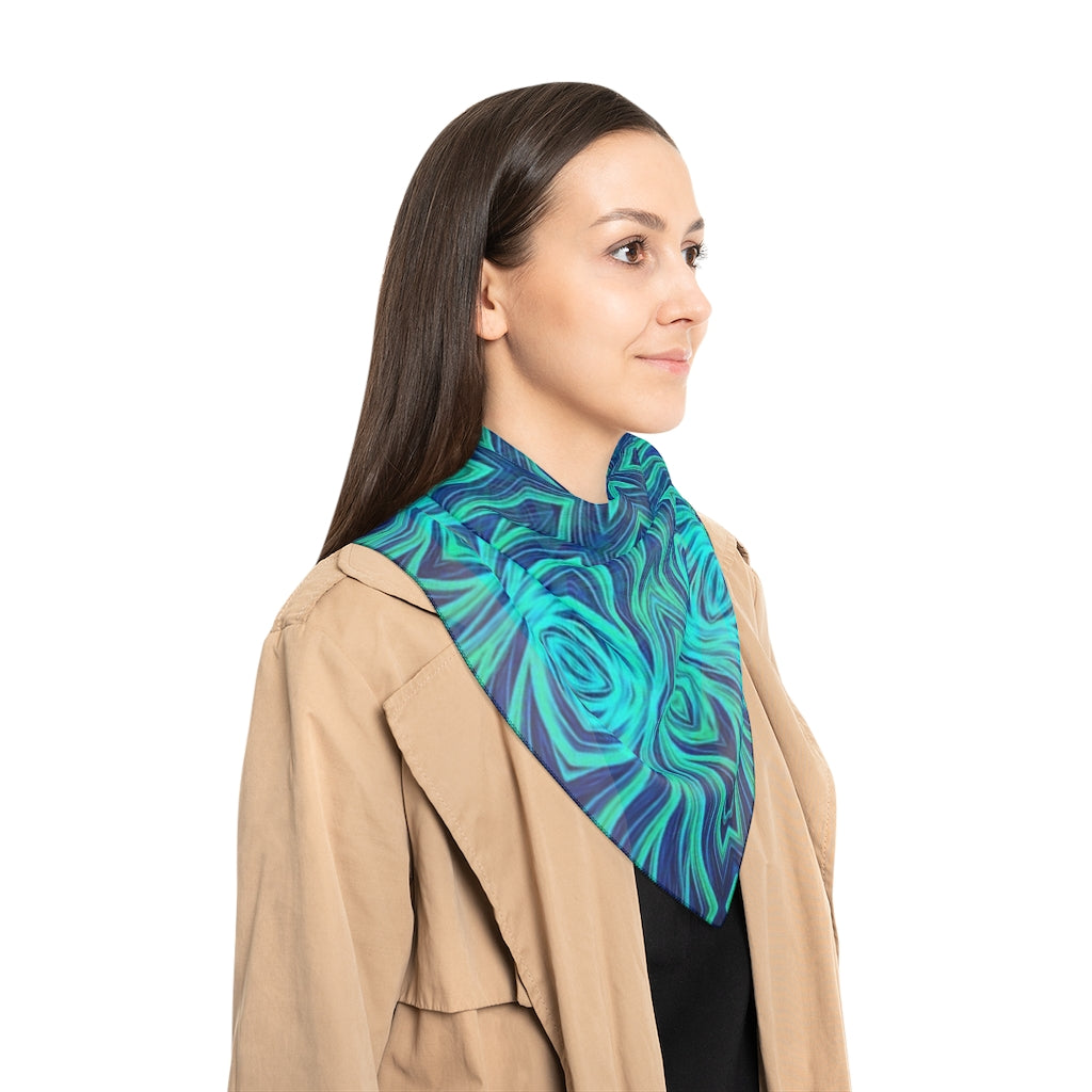 Blue Ice Fractal Kaleidoscope Poly Scarf