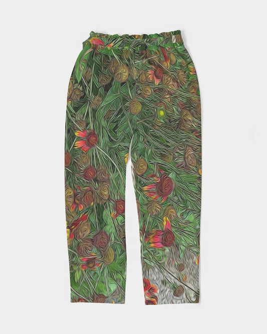 Orange Flower Garden Women's Belted Tapered Pants
