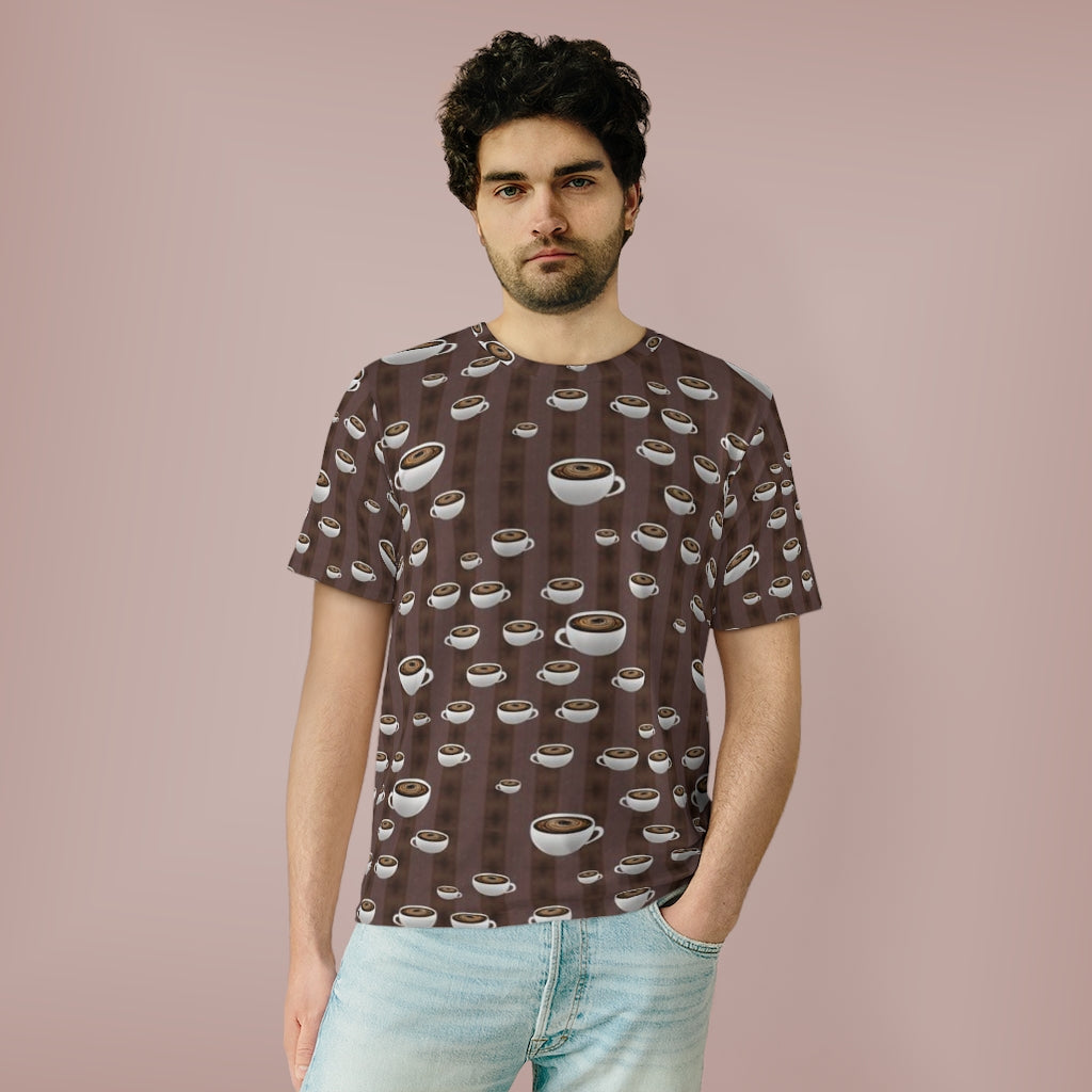 Coffee With Coffee Stripes Unisex AOP Cut & Sew T-Shirt