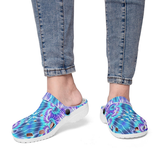 Blue Purple Tie Dye Kaleidoscope 413. All Over Printed Clogs