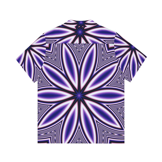Blue Fractal Flower Kaleidoscope Men's Hawaiian Shirt (AOP)