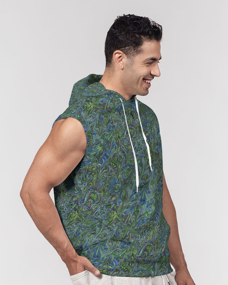 Blue Green Liquid Marbling Men's Premium Heavyweight Sleeveless Hoodie