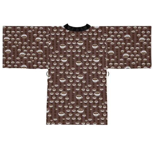 Coffee With Coffee Stripes Long Sleeve Kimono Robe