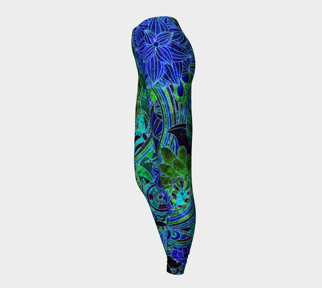 Blue Green Floral Pattern Leggings