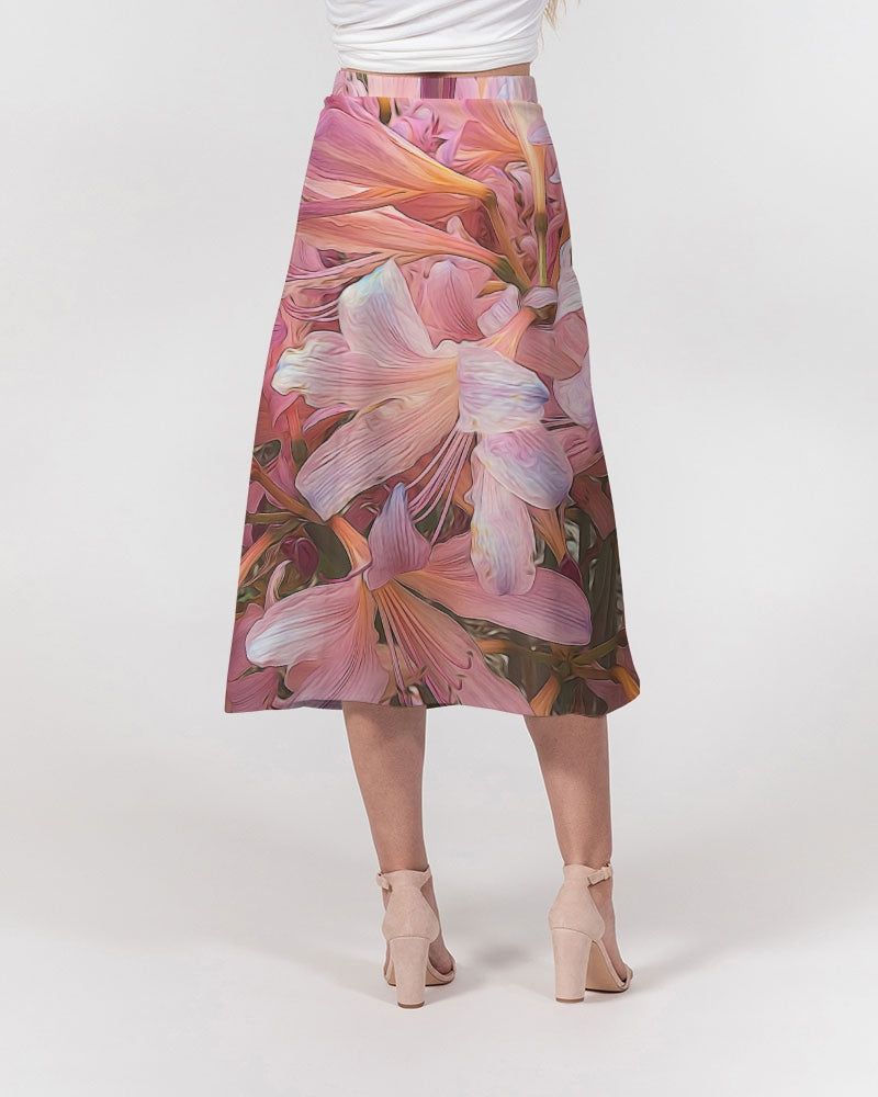 Pink Amaryllis Women's A-Line Midi Skirt