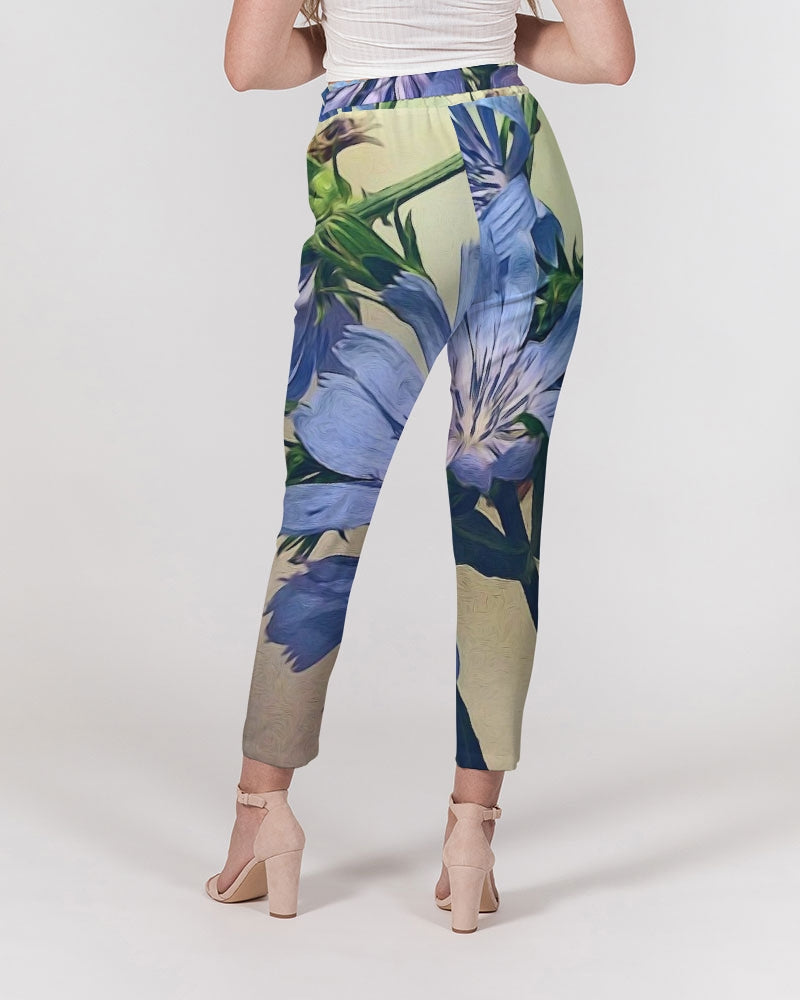 Blue Wildflowers Women's Belted Tapered Pants