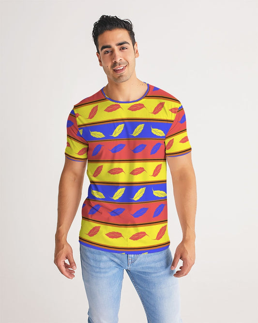 Red Yellow and Blue Leaf Stripes Men's Tee