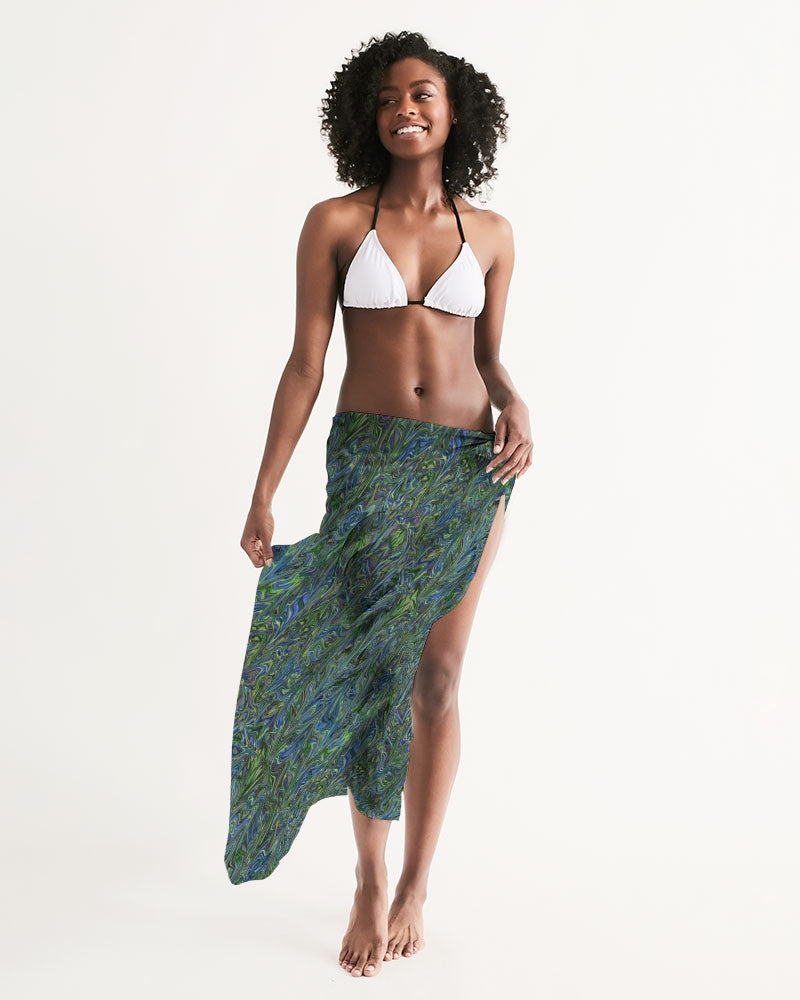Blue Green Liquid Marbling Swim Cover Up