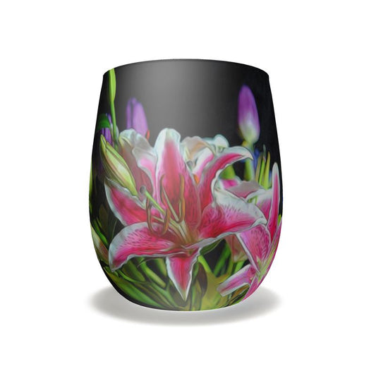 Pink and White Lilies Water Glass