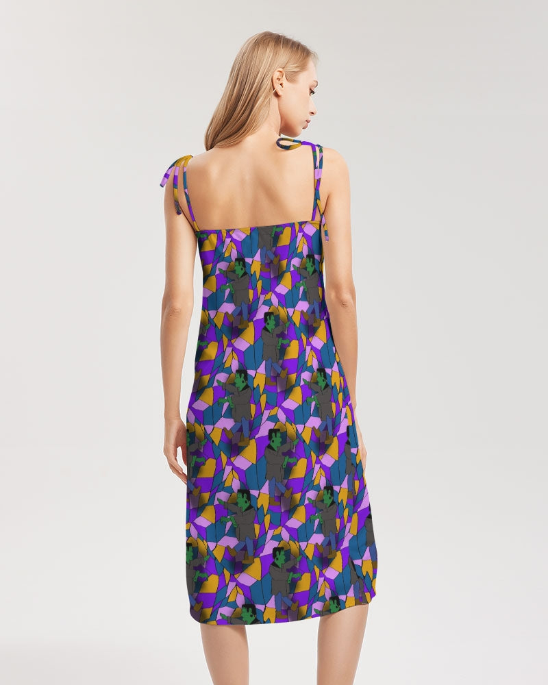Frankenstein Pattern Women's Tie Strap Split Dress