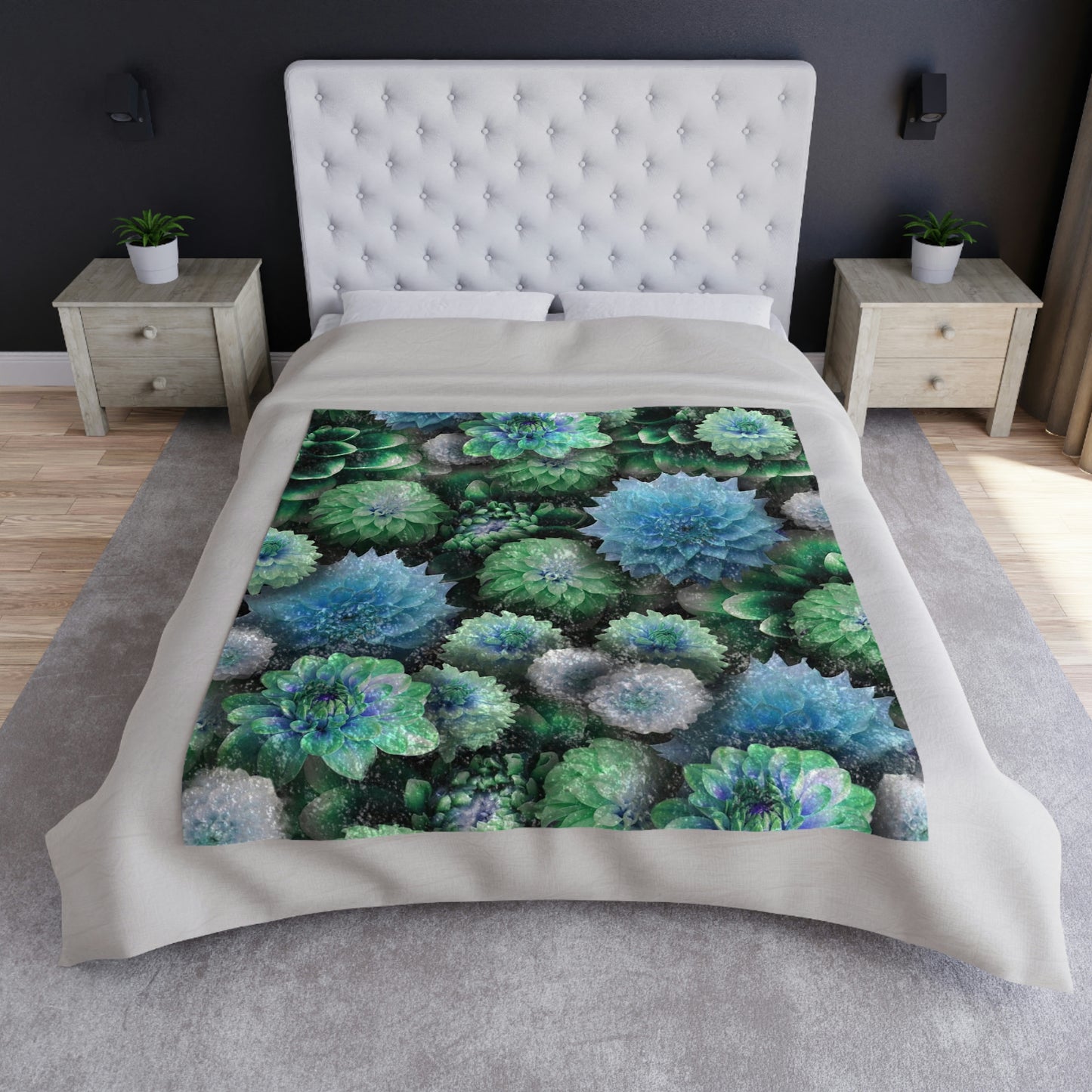 Blue Green Dahlias Collage Crushed Velvet Blanket