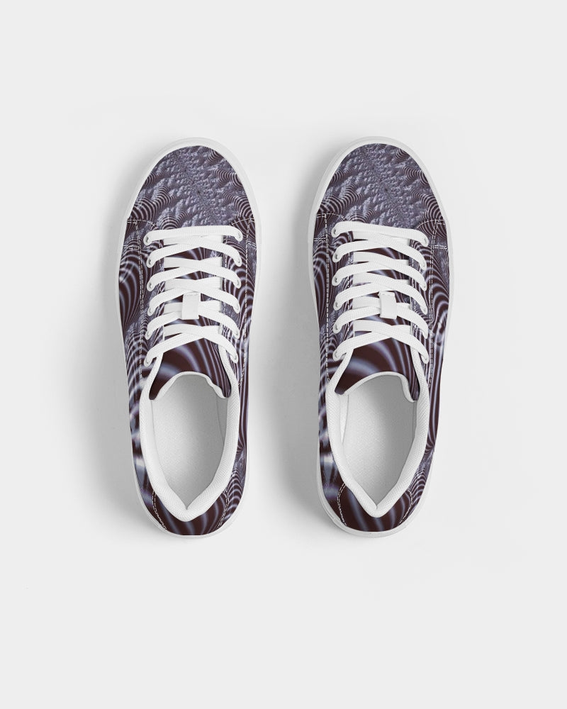 Black and White Spiral Fractal Men's Faux-Leather Sneaker