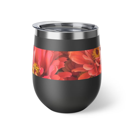 Peach and Pink Zinnias Copper Vacuum Insulated Cup, 12oz