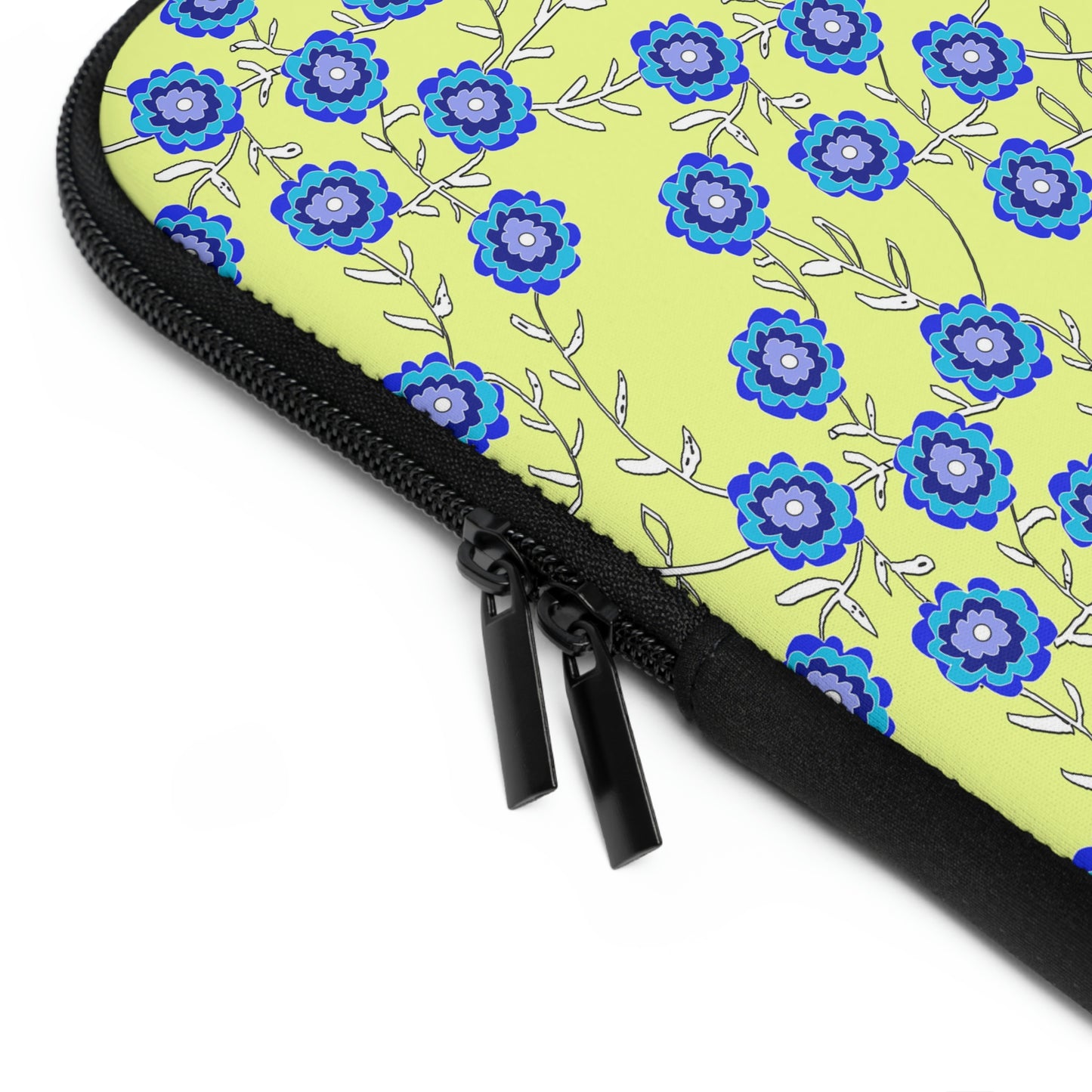 Blue Flowers On Yellow Laptop Sleeve