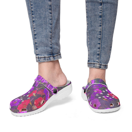Purple Petunias 413. All Over Printed Clogs