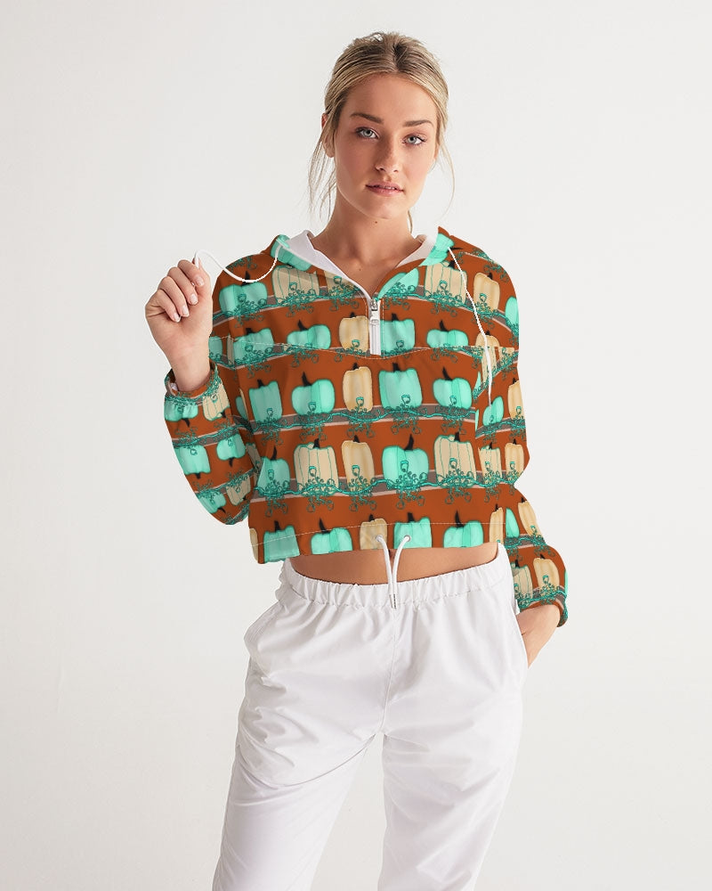 Blue Green Pumpkins Women's Cropped Windbreaker