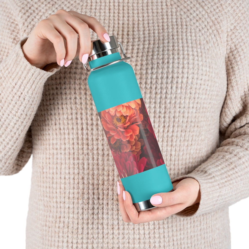 Peach and Pink Zinnias 22oz Vacuum Insulated Bottle