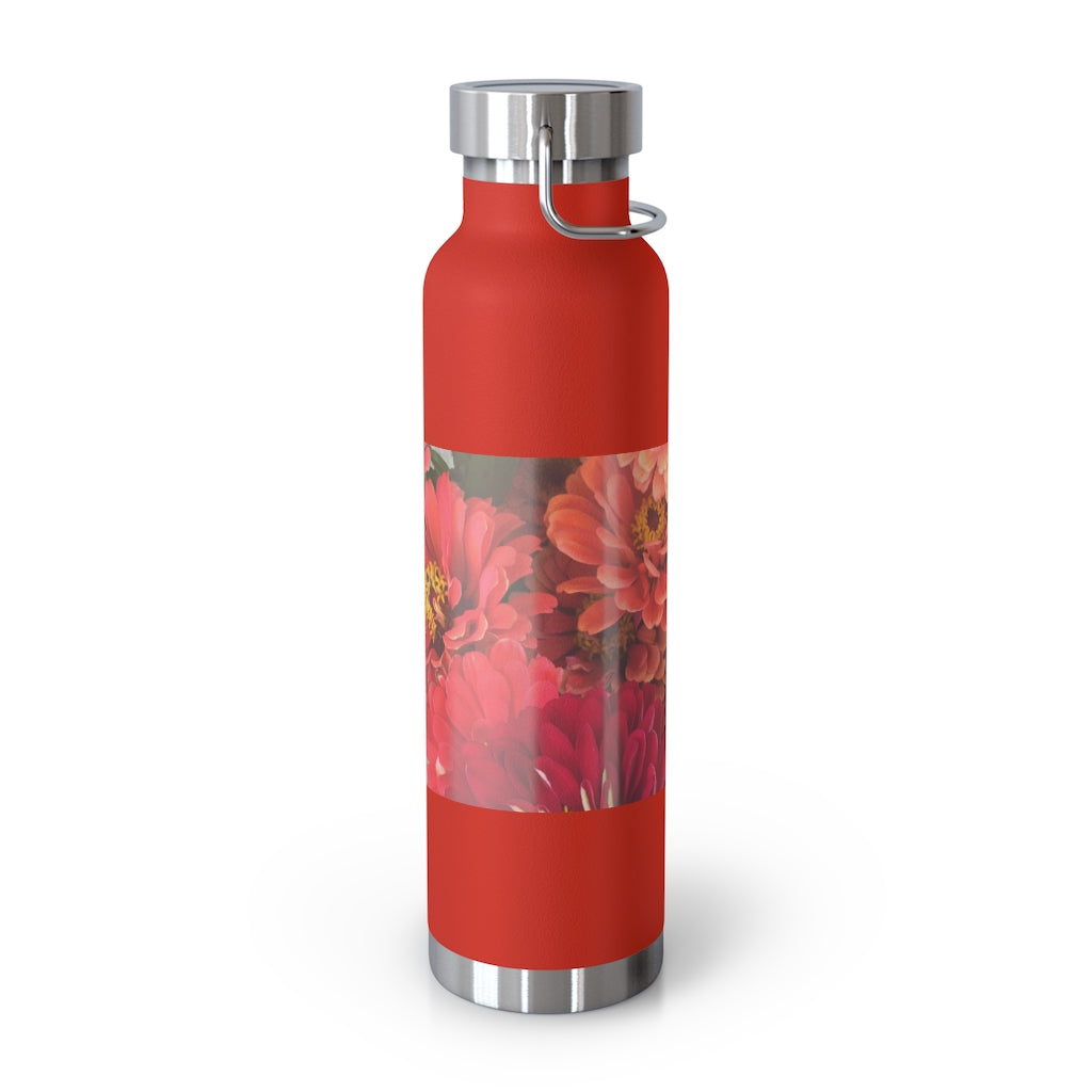 Peach and Pink Zinnias 22oz Vacuum Insulated Bottle