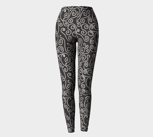 White Swirls On Gray Leggings