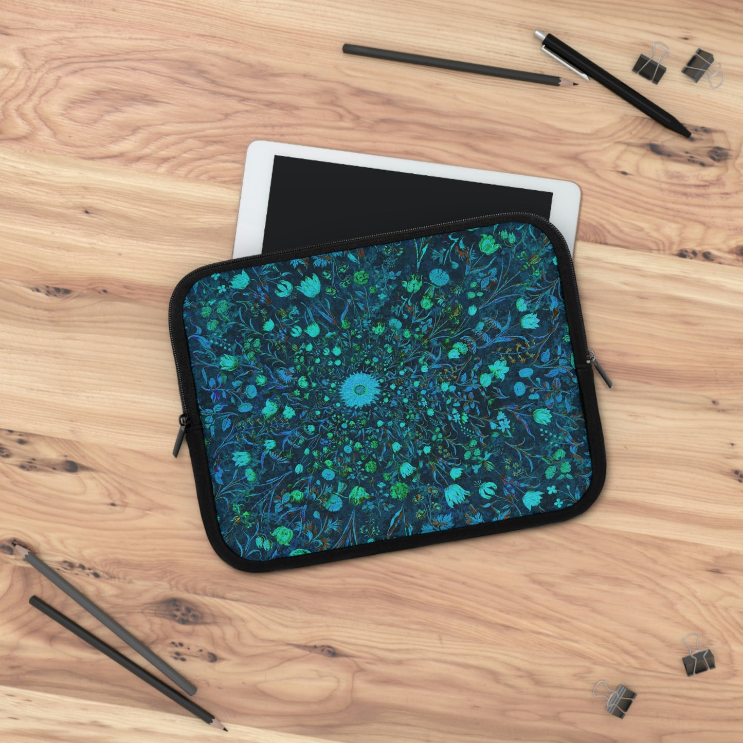 Blue Green Medieval Flowers Laptop Sleeve