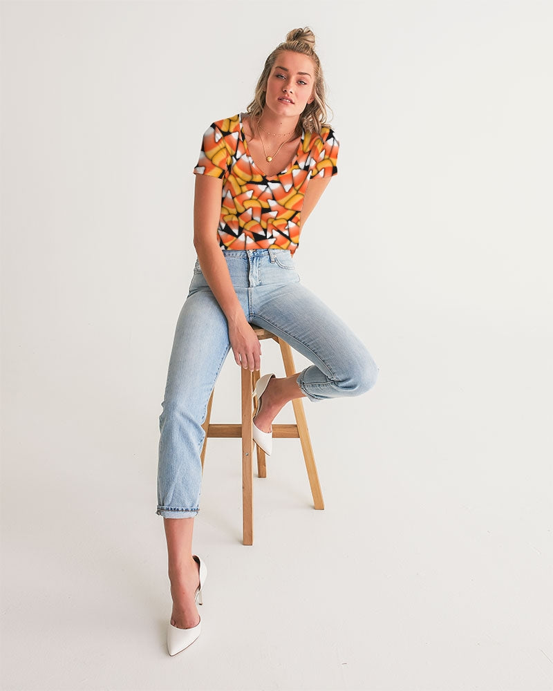 Candy Corn Pattern Women's V-Neck Tee
