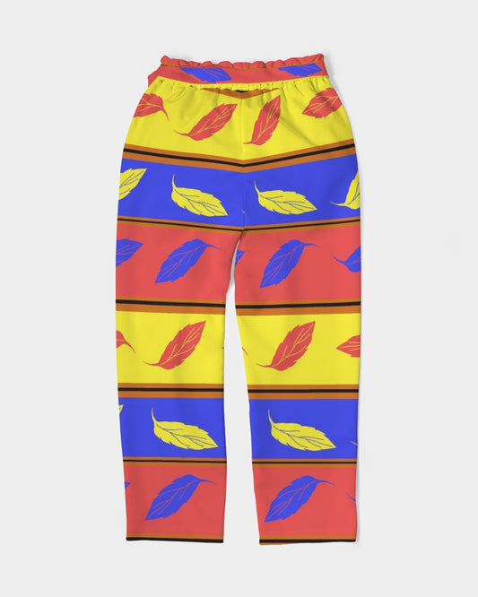 Red Yellow and Blue Leaf Stripes Women's Belted Tapered Pants