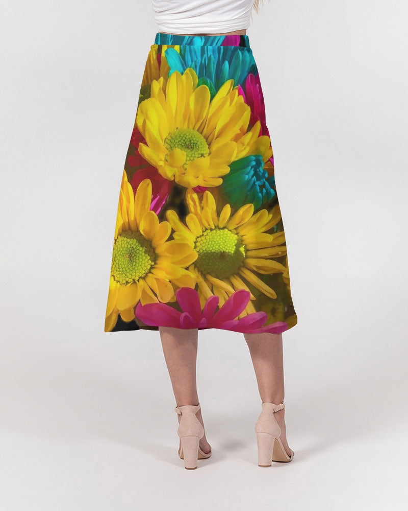 Bright Spring Daisies Women's A-Line Midi Skirt