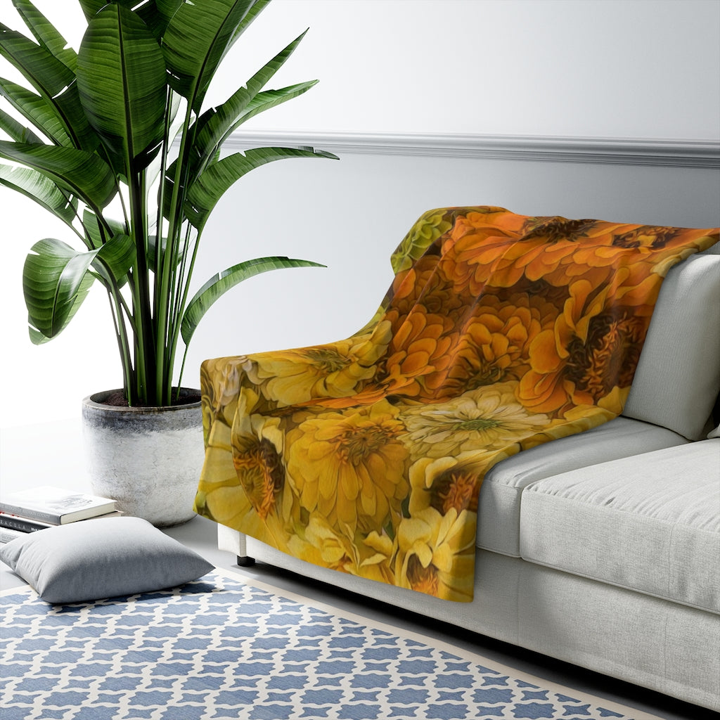 Yellow Zinnias Sherpa Fleece Blanket