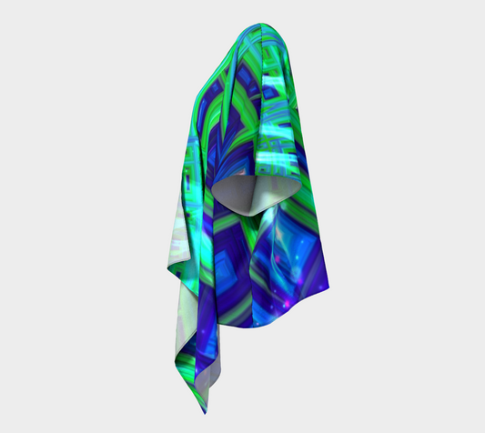 Green Blue Square Fractal Draped Kimono