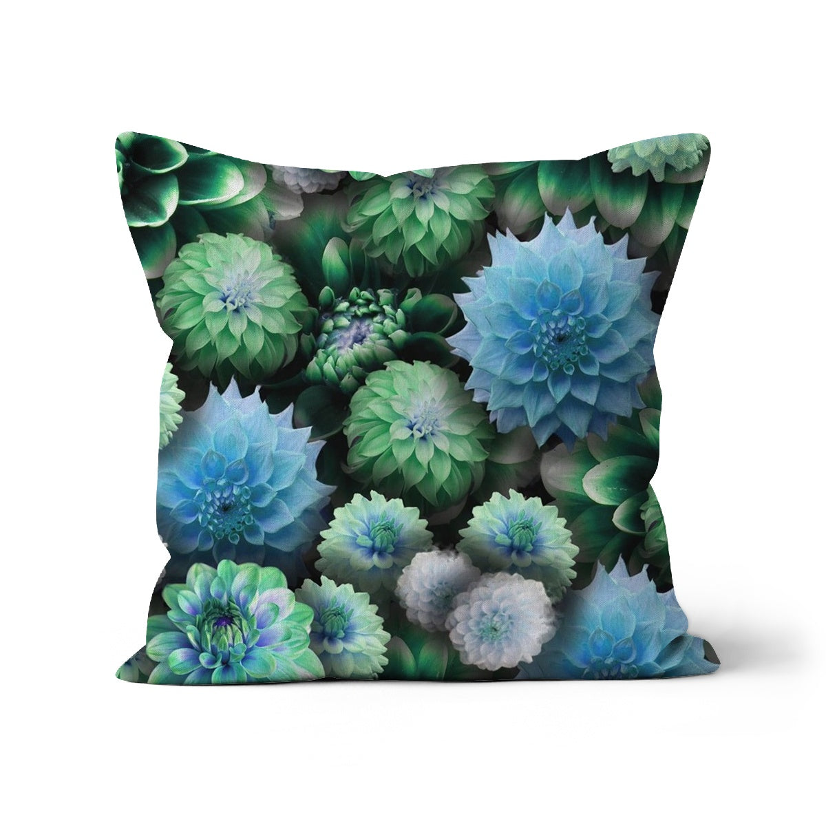 Blue Green Dahlias Cushion