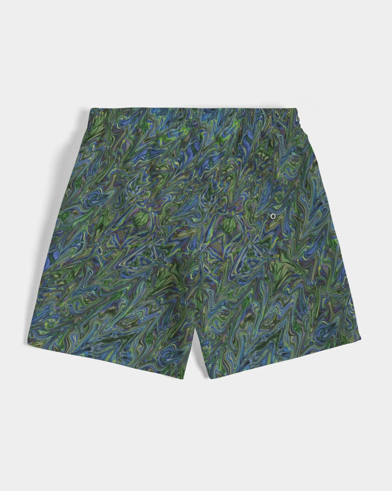 Blue Green Liquid Marbling Men's Swim Trunk