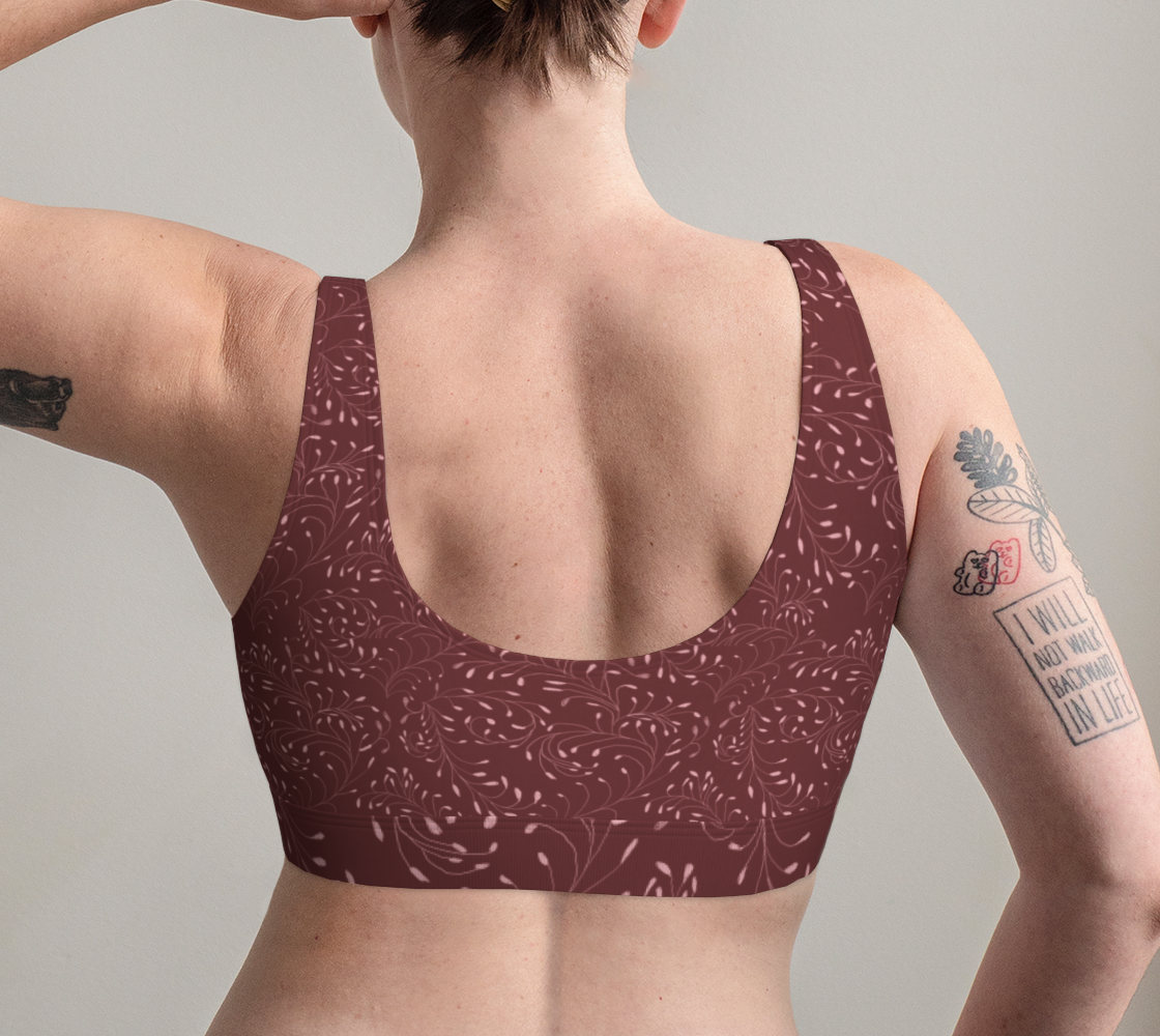 Pink and Red Leaf and Vines Scoop Bralette