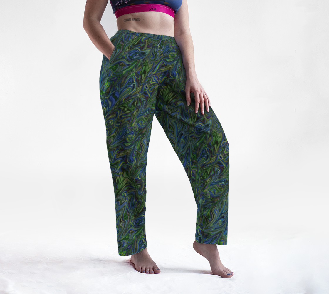 Blue Green Liquid Marbling Lounge Pants