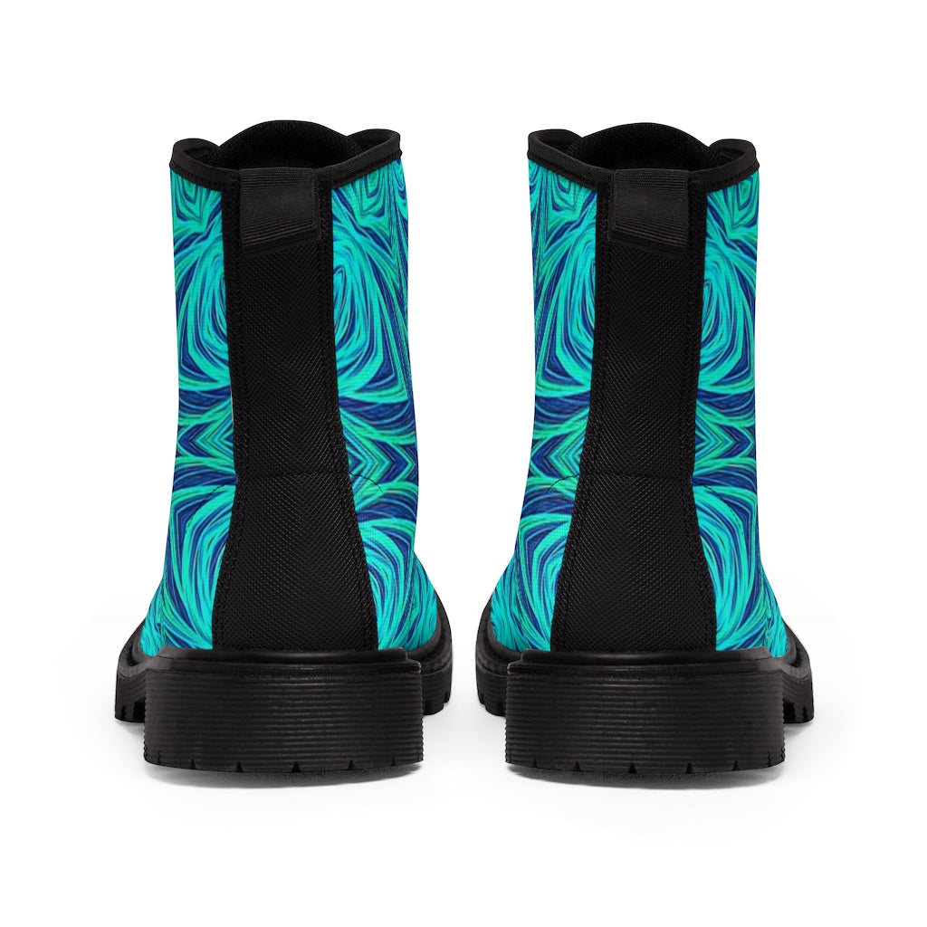 Blue Ice Fractal Kaleidoscope Women's Canvas Boots