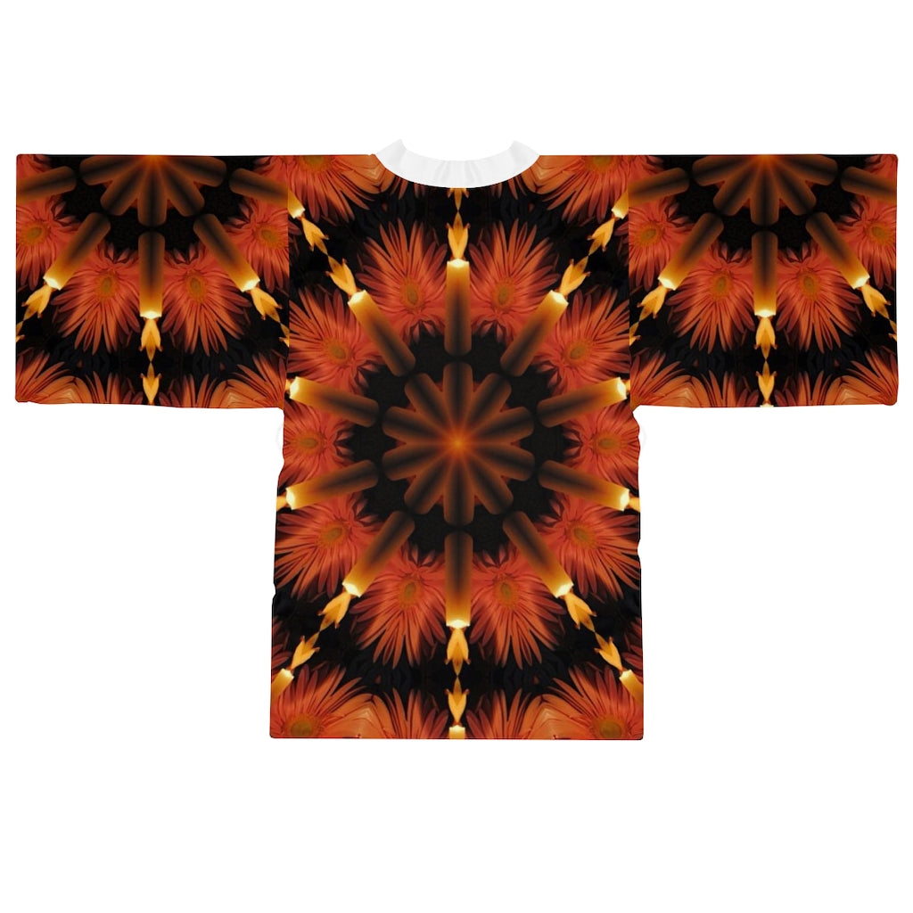 Candles and Flowers Kaleidoscope Long Sleeve Kimono Robe