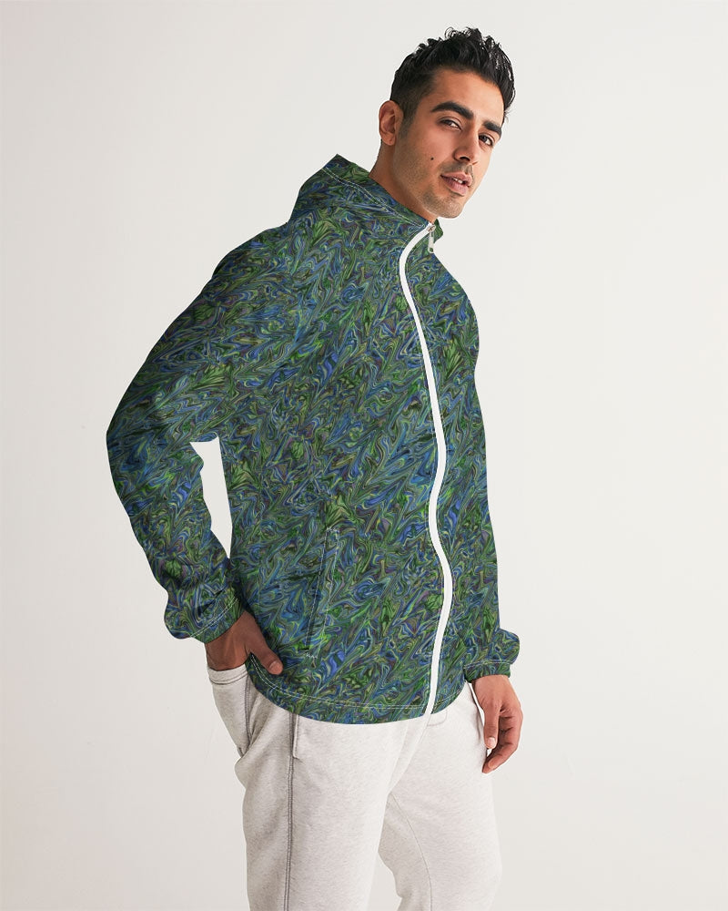 Blue Green Liquid Marbling Men's Windbreaker